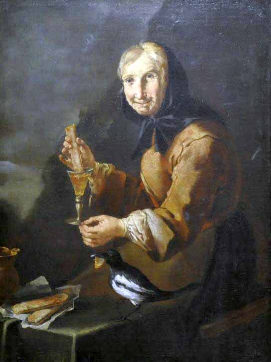 Giacomo Francesco Cipper Old woman with a glass and a magpie